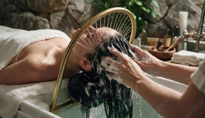 luxury head spa hair washing treatment close up