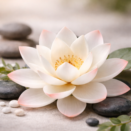 lotus blanc et éléments de spa